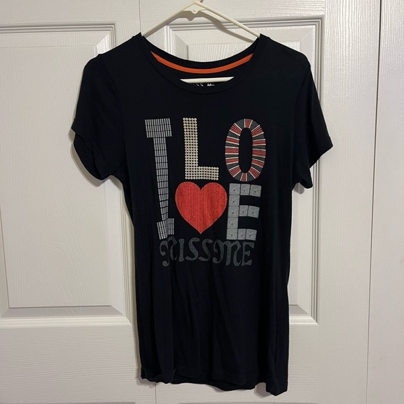 Miss Me Tops - Miss Me Black Tee with Red Heart - I love Miss Me